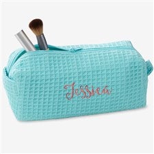 Embroidered Mint Waffle Weave Makeup Bag - 17001-M