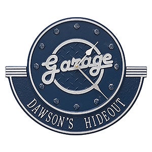 Personalized Aluminum Garage Clock - His Garge - Dark Blue/Silver - 17104D-DS