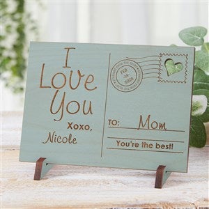 Sending Love To Mom Personalized Blue Stain Wood Postcard - 17123-BL