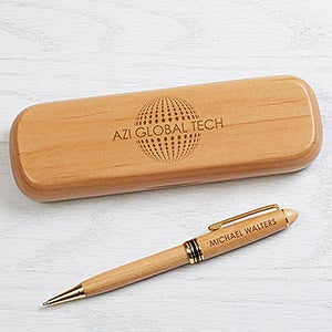 Personalized Logo Engraved Alder Wood Pen Set - 17186