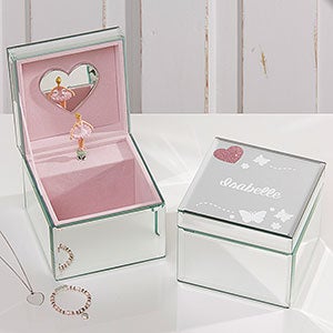 Butterfly Kisses Personalized Mirrored Ballerina Musical Jewelry Box - 17193