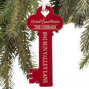 New Home Personalized Red Wood Key Ornament - 17235-R