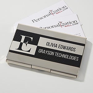 Sophisticated Style Black  Silver Personalized Business Card Case - 17254