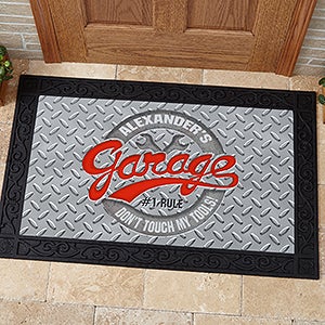 His Garage Rules Personalized Doormat- 20x35 - 17296-M