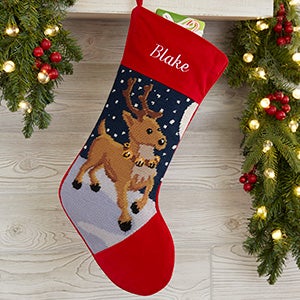 Santa & Reindeer Needlepoint Stocking – Rhodes Boutique