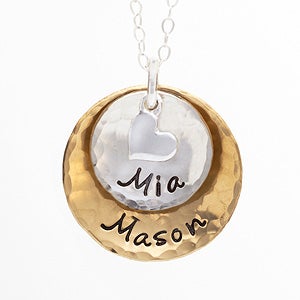 Personalized Mixed Metals Stackable Hammered Disc Name Necklace - 2 Discs - 17333D-2