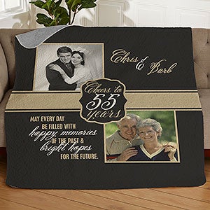 Cheers To Then & Now Anniversary Personalized 50x60 Quilted Blanket - 17377-Q
