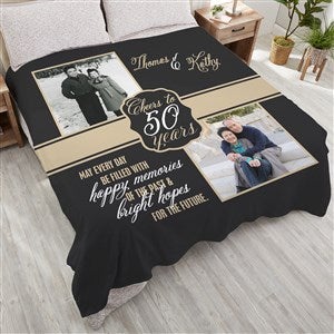 Cheers To Then  Now Anniversary Personalized 90x90 Plush Queen Fleece Blanket - 17377-QU