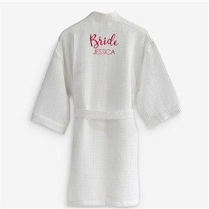 Bridal Party Embroidered White Waffle Weave Kimono Robe - 17394-R