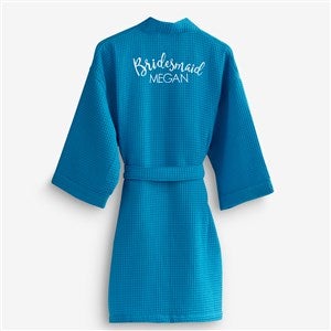 Bridal Party Embroidered Aqua Waffle Weave Kimono Robe - 17394-RA