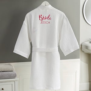 Bridal Party Embroidered White Waffle Weave Kimono Robe - 17394-R