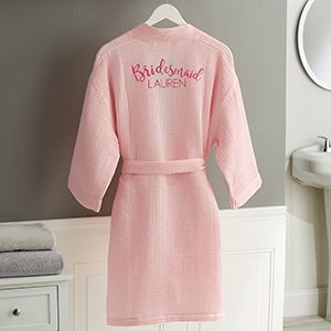 Bridal Party Embroidered Blush Waffle Weave Kimono Robe - 17394-RB
