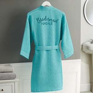 Bridal Party Embroidered Mint Waffle Weave Kimono Robe - 17394-RM