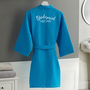 Bridal Party Plus Size Embroidered Aqua Waffle Weave Kimono Robe - 17394-RXA