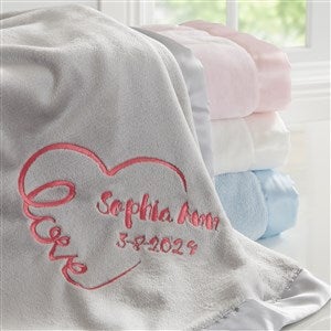 Embroidered Pink Baby Blanket - Baby Love Keepsake - 17401