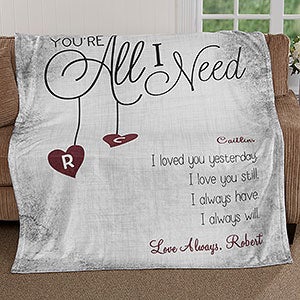 Youre All I Need Personalized 60x80 Plush Fleece Blanket - 17427-L