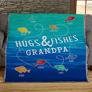 Hugs & Fishes Personalized 56x60 Woven Throw - 17434-A