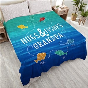 Hugs  Fishes Personalized 90x90 Plush Queen Fleece Blanket - 17434-QU