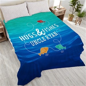 Hugs  Fishes Personalized 90x108 Plush King Fleece Blanket - 17434-K