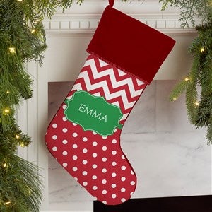 Preppy Chic Personalized Burgundy Christmas Stocking - 17445