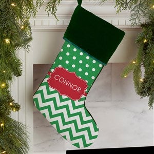 Preppy Chic Personalized Green Christmas Stocking - 17445-G