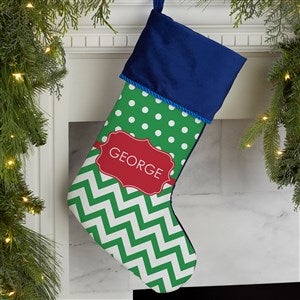 Preppy Chic Personalized Blue Christmas Stocking - 17445-BL