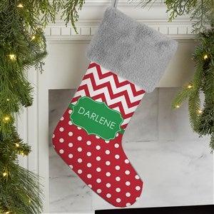 Preppy Chic Personalized Grey Fur Christmas Stocking - 17445-GF