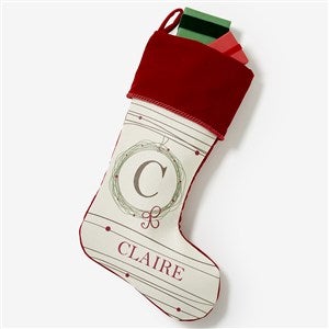 Holiday Wreath Monogrammed Burgundy Christmas Stocking - 17446