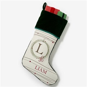 Holiday Wreath Monogrammed Green Christmas Stocking - 17446-G