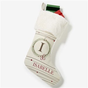 Holiday Wreath Monogrammed Ivory Fur Christmas Stocking - 17446-IF