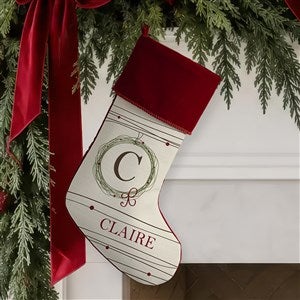 Holiday Wreath Monogrammed Burgundy Christmas Stocking - 17446