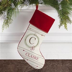 Holiday Wreath Monogrammed Burgundy Christmas Stocking - 17446