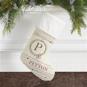 Holiday Wreath Monogrammed Ivory Christmas Stocking - 17446-I