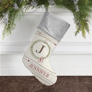 Holiday Wreath Monogrammed Grey Christmas Stocking - 17446-GR