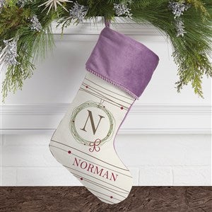 Holiday Wreath Monogrammed Purple Christmas Stocking - 17446-P