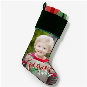 Holiday Photo Memories Personalized Green Christmas Stocking - 17451-G