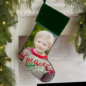 Holiday Photo Memories Personalized Green Christmas Stocking - 17451-G