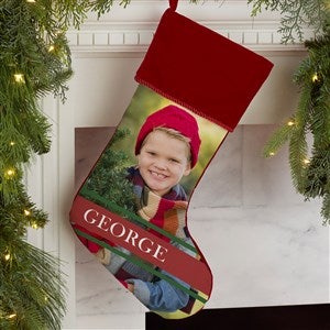 Holly Jolly Smile Burgundy Photo Christmas Stocking - 17452