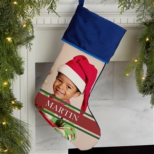 Holly Jolly Smile Blue Photo Christmas Stocking - 17452-BL