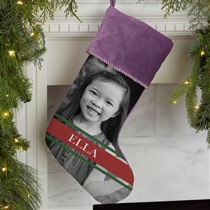 Holly Jolly Smile Purple Photo Christmas Stocking - 17452-P