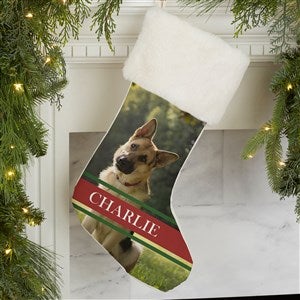 Holly Jolly Smile Ivory Fur Photo Christmas Stocking - 17452-IF