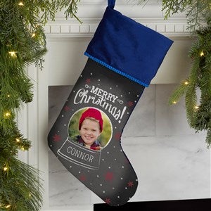 Snow Globe Personalized Blue Photo Christmas Stocking - 17462-BL