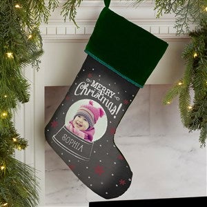 Snow Globe Personalized Green Photo Christmas Stocking - 17462-G