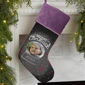 Snow Globe Personalized Purple Photo Christmas Stocking - 17462-P