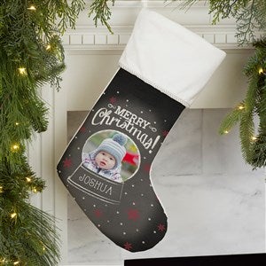 Snow Globe Personalized Ivory Photo Christmas Stocking - 17462-I