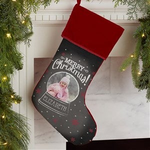 Snow Globe Personalized Burgundy Photo Christmas Stocking - 17462