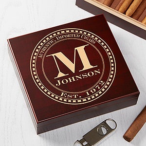 Gentlemans Seal Personalized Cherry Wood Cigar Humidor 20 Count - 17535