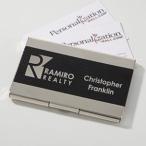 Personalized Logo Black & Silver Business Card Case - 17543