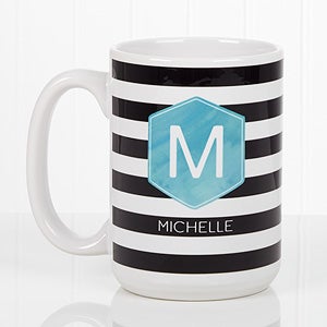 Modern Stripe Personalized Coffee Mug 15oz.- White - 17561-L