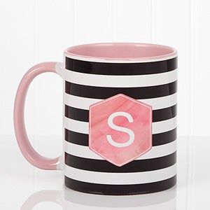 Personalized Watercolor Coffee Mug - Modern Stripe - Pink Handle - 17561-P